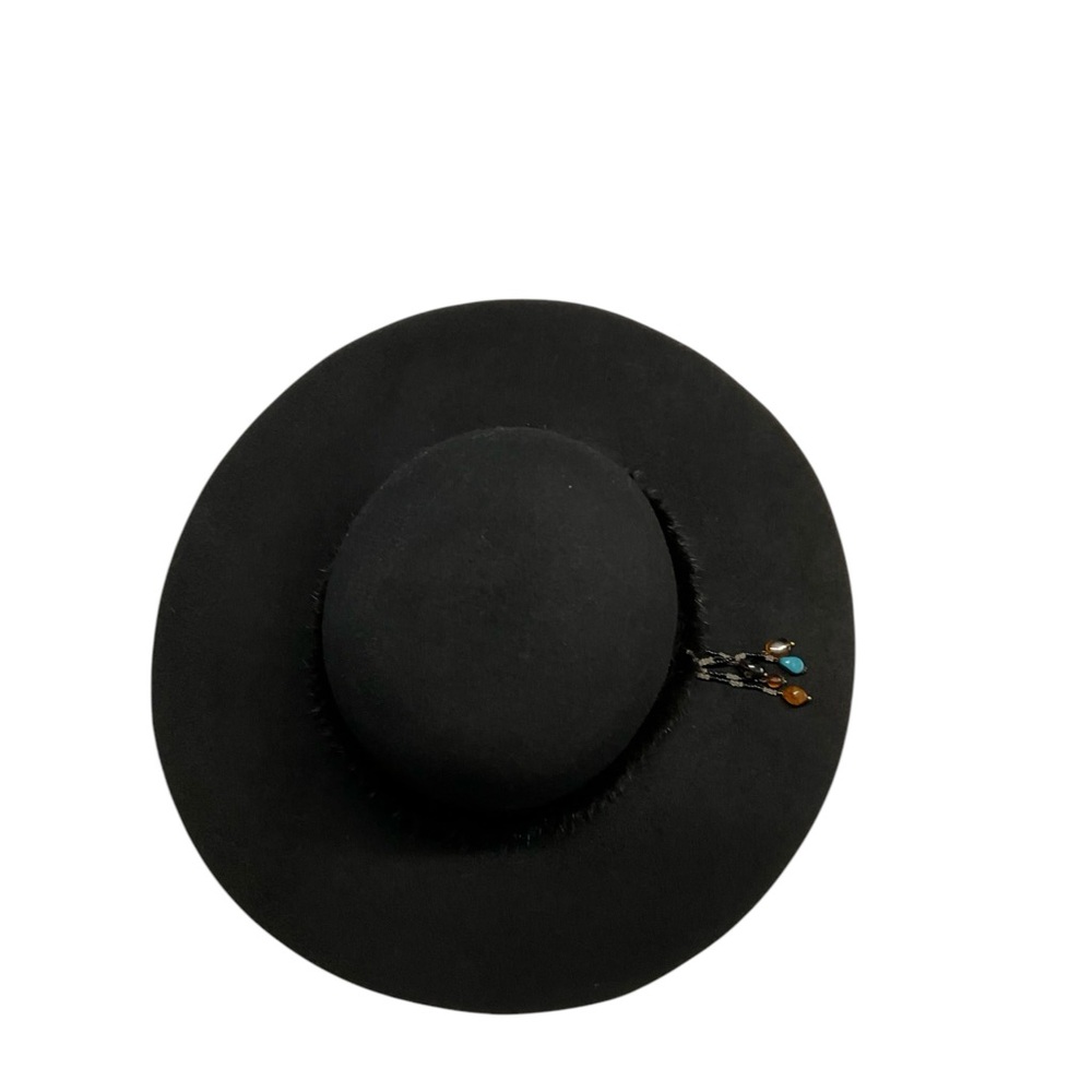 Liz Claiborne Black Wool Mink Fur and Bead Trim Cowboy/Girl Western Fedora Hat